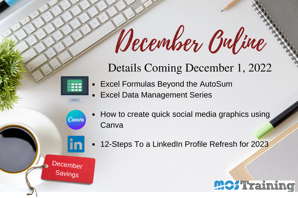 Upcoming Microsoft Excel, Canva and LinkedIn Classes
